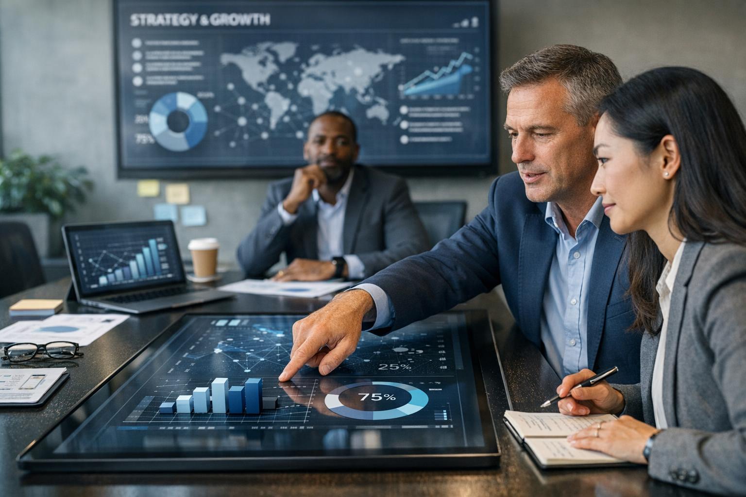 Equipo de consultores analizando estrategia empresarial